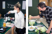 Marina Llamas (Hola Flora) y Borja Rey (Zushi) durante sus respectivos talleres para la Fundación Intras. GUILLERMO GUTIÉRREZ DEL CERRO