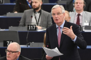El negociador de la UE, Michel Barnier, durante su intervención en el Parlamento Europeo.-/ FREDERICK FLORIN / AFP