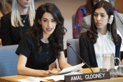 Amal Clooney, con la premio Nobel de la Paz y embajadora de Buena Voluntad por la Dignidad de los Sobrevivientes de Trata de Personas Nadia Murad, en la ONU.-EFE