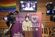 El coordinador de Izquierda Unida Castilla y León y cabeza de lista, Juan Gasc?n, y la portavoz de Podemos en Burgos y n?mero 2 de la candidatura, Marga Arroyo, presentan la candidatura por Burgos de Unidas Podemos. ICAL