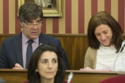 Fernando Gómez cambió su asiento habitual y se colocó junto a Silvia Álvarez de Eulate, también no adscrita.-RAÚL G. OCHOA