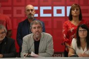 Unai Sordo, secretario general de CCOO, y otris miembros de la comisión ejecutiva del sindicato, esta tarde-DAVID CASTRO