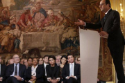 Hollande, ayer, durante su comparecencia de prensa semestral.-