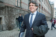 Carles Puigdemont, este lunes, tras la conferencia en la Universidad de Copenhague.-EFE / RICARDO RAMÍREZ