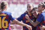Las jugadoras del Barça celebran el 0-1 de Jenni Hermoso al Sevilla.-FCB