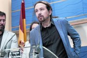 Pablo Iglesias en una rueda de prensa en el Congreso de los Diputados.-/ DAVID CASTRO