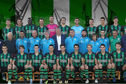 Plantilla al completo del Sestao River, adversario de la Arandina en la primera eliminatoria de la fase de ascenso.-