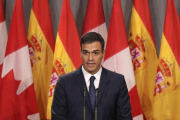 El presidente del Gobierno, Pedro Sánchez, en rueda de prensa en Montreal (Canadá), el pasado 23 de septiembre.-EFE / BALLESTEROS