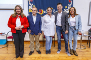 Cristina Ayala (PP); Fernando Martínez-Acitores (Vox), Marga Arroyo (Podemos), Daniel de la Rosa (PSOE) y Rosario Pérez Pardo (Ciudadanos) antes de su debate cara a cara en la UBU.