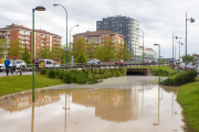 Restos de una inundación en la calle Madrid tras una fuerte tormenta en mayo de 2021.