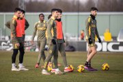 La plantilla en el último entrenamiento en la ciudad deportiva antes de viajar a Gijón.