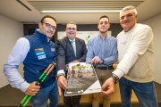 Gerard Gibaja, Germán Martínez, Raúl Guantes y José Vallejo en la presentación del III  Open de Marcha Nórdica de Melgar de Fernamental.