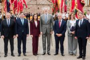 Los Reyes Felipe VI y Letizia, acompañados por el presidente de la Junta, Alfonso Fernández Mañueco y por el ministro de Política Territorial, Víctor Ángel Torres, asisten al acto solemne por la conmemoración del 1.200 aniversario del Fuero de Brañosera.