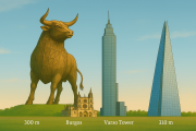 Comparación de la altura del toro, la Catedral de Burgos y los edificios más altos en Europa.