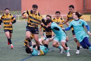 Imagen del partido entre el Recoletas Burgos Caja Rural y Barça Rugby.