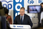 Imagen de Miguel Tellado, en la sede del PP de Burgos.