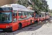 Autobuses urbanos de Burgos tras el incendio de las cocheras el pasado mes de abril.