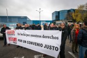 Trabajadores de Cerámicas Gala durante una protesta por la negociación de un convenio de 2022.