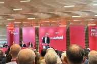 El ministro de Transportes, Óscar Puente, en el Congreso provincial del PSOE en el que será reelegido secretario general.