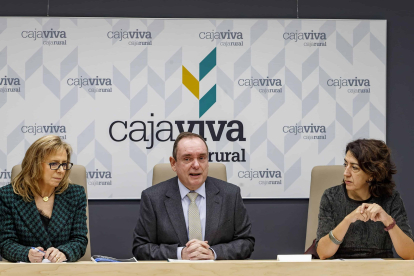 Emiliana Molero, FAE, Ramón Sobremonte, Cajaviva, y Amelia Alonso, Aetical, en la presentación del estudio de digitalización en Burgos. SANTI OTERO
