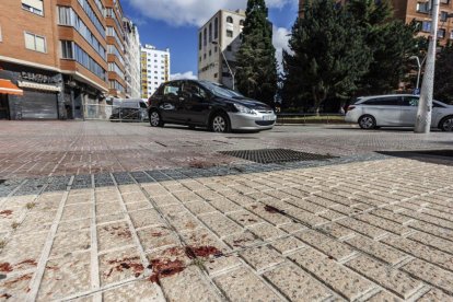 Restos de sangre de la puñalada en la madrugada del 25 de julio de 2023 junto a la Plaza de Roma.