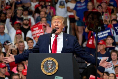 Donald Trump, durante su mitin de inicio de campaña, este martes en Orlando.-EPA