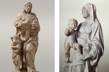 Las esculturas 'San Mateo y el ángel' (Bartolomé Ordóñez, izquierda) y 'La Virgen con el Niño' (Diego de Siloe). MUSEO DEL PRADO