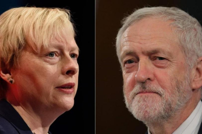 Combinación de imágenes de Angela Eagle (izq) y Jeremy Corbyn.-AFP / LEON NEAL