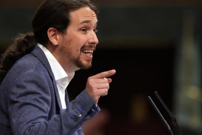 Pablo Iglesias, durante el debate de la moción de censura.-JUAN MANUEL PRATS