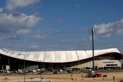 Aspecto exterior que ofrecía el Wanda Metropolitano este viernes por la mañana.-DAVID CASTRO