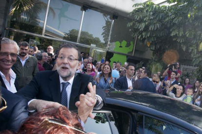 El presidente del Gobierno y candidato a la reelección por el PP, Mariano Rajoy, durante el mitin celebrado hoy en Alicante.-