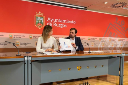 Carolina Blasco y Jorge Berzosa en rueda de prensa en el Ayuntamiento de Burgos. ECB