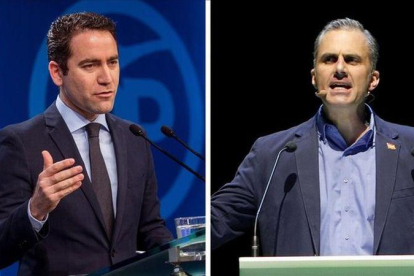 Los secretarios generales del PP, Teodoro García Egea, y de Vox, Javier Ortega Smith, se reúnen esta tarde en Madrid para abordar la investidura de Juan Manuel Moreno.-VIDEO: ATLAS
