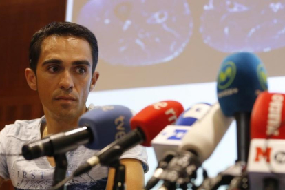 Alberto Contador, en la rueda de prensa de este martes en Madrid.-EFE