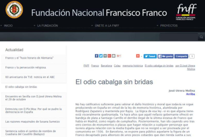 Captura de pantalla del artículo de Utrera Molina publicado en la web de la Fundación Francisco Franco.-