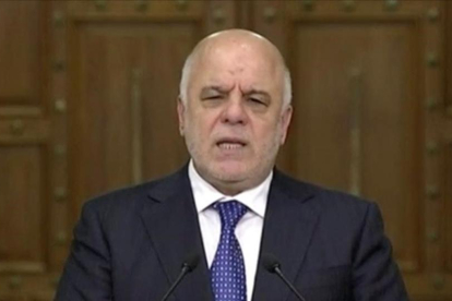 El primer ministro de Irak, Haider al-Abadi, durante su discurso en televisión-REUTERS / TV