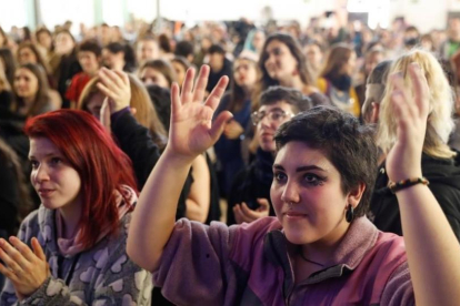 Un acto feminista en el Matadero de Madrid para apoyar la huelga feminista del próximo 8 de marzo, el pasado día 11.-EFE / EMILIO NARANJO