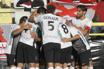 Los jugadores del Burgos CF celebran un gol.-SANTI OTERO