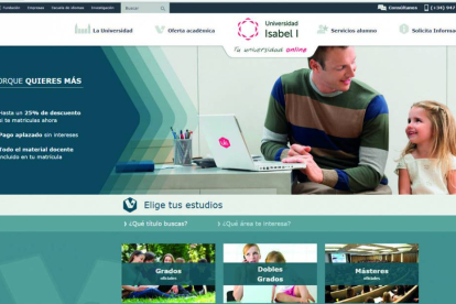 Imagen del nuevo diseño de la página web de la Universidad Isabel I-ECB