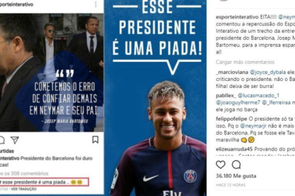 Montaje de Esporte Interativo con la reacción de Neymar subrallada.-EL PERIÓDICO (INSTAGRAM)