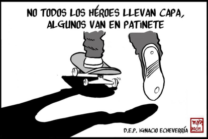 Viñeta del dibujante Malagón con que homenajea el heroísmo de Echeverría.-