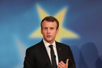 Macron, durante un discurso en la Sorbona de París.-AFP / LUDOVIC MARIN
