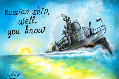 Imagen realizada con el móvil del buque ruso hundido en la guerra.