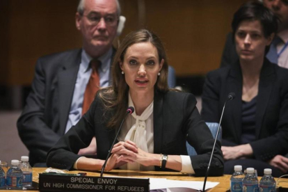 Angelina Jolie, en una de sus intervenciones en la ONU como enviada especial de ACNUR.-REUTERS / LUCAS JACKSON