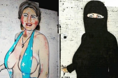 La dos imágenes de Hillary, en Melbourne.-TWITTER