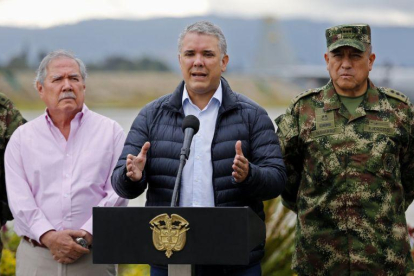 El presidente de Colombia, Iván Duque, da unas declaraciones a la prensa en Bogotá  Colombia.-EFE