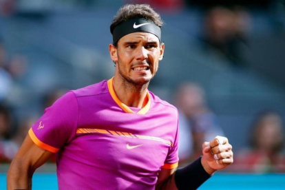 Nadal celebra un punto en la final de Madrid.-