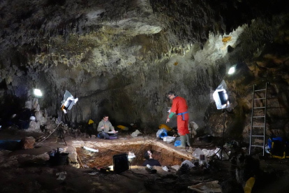 Galería de las Estatuas interior es un yacimiento singular de Atapuerca. Sellada por estalagtitas al abrirlo han podido extraer adn del sedimento (arqueología molecular). De unos 80.000 años de antiguedad, es un hogar neandertal que ha dado fósiles humanos, uno este año. JAVIER TRUEBA (MSF)