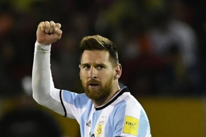 Messi celebra la victoria de Argentina en Ecuador para el Mundial-JUAN RUIZ