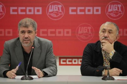 Unai Sordo y Josep María Álvarez, en la rueda de prensa de ayer, en Madrid.-JOSE LUIS ROCA
